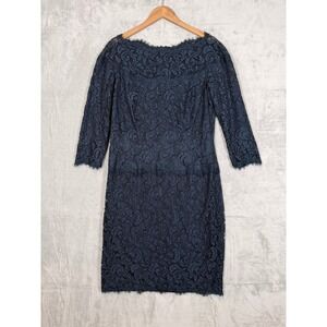 Tadashi Shoji Lace Sheath Dress 14 Navy Blue Formal Wedding Guest